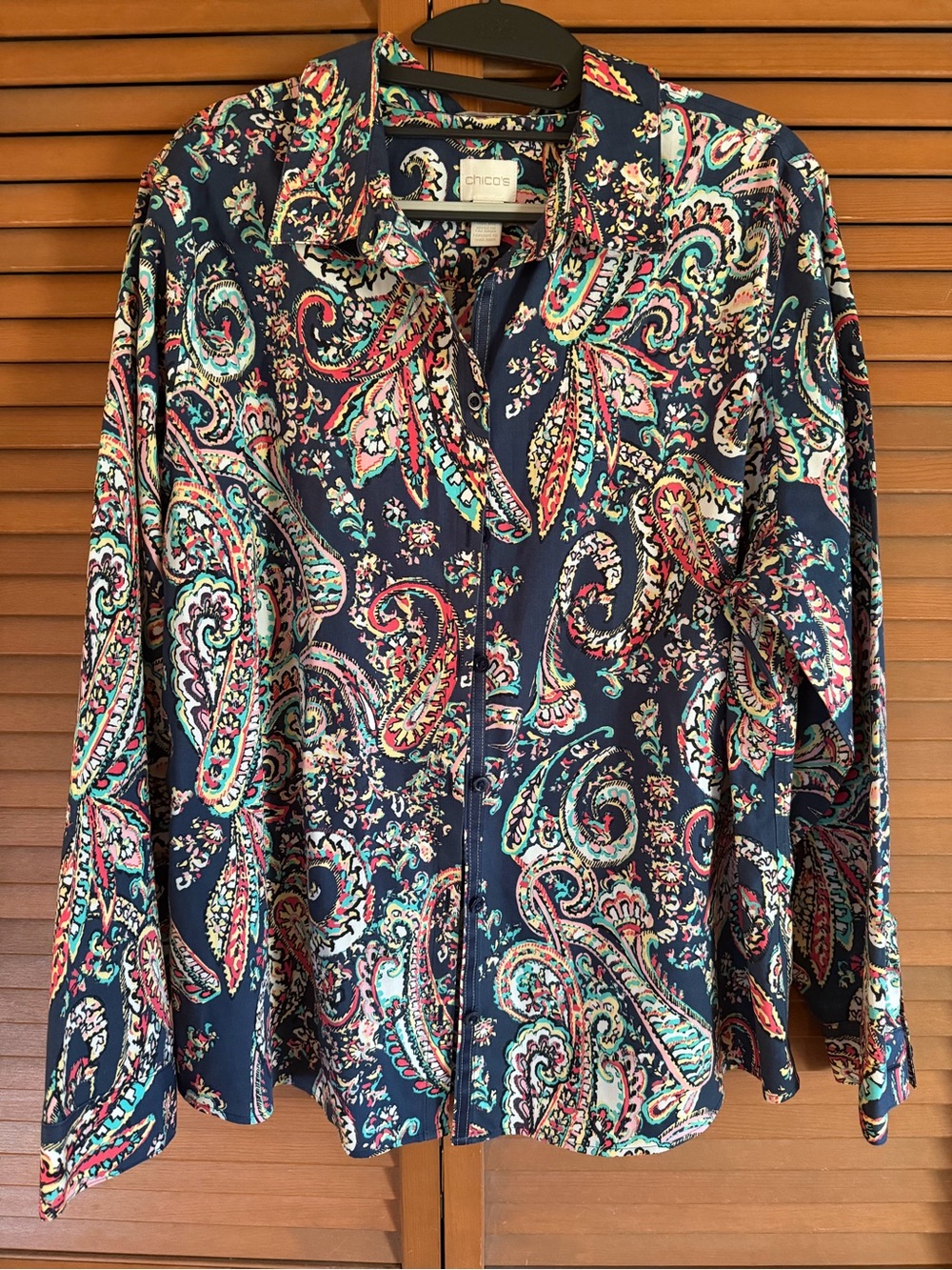 Chico's Navy Paisley Zip Jacket with Pink, Teal & Cream Accents